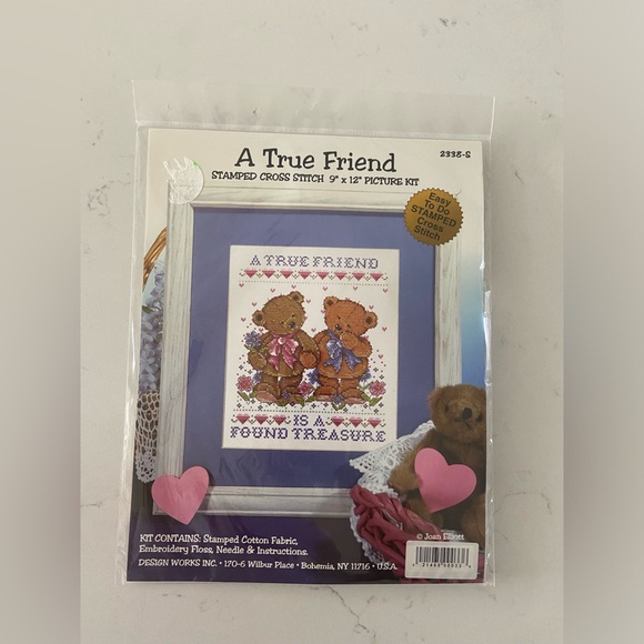Joan Elliott cross stitch teddy bears kit new a true friend is a found treasure - Picture 1 of 6